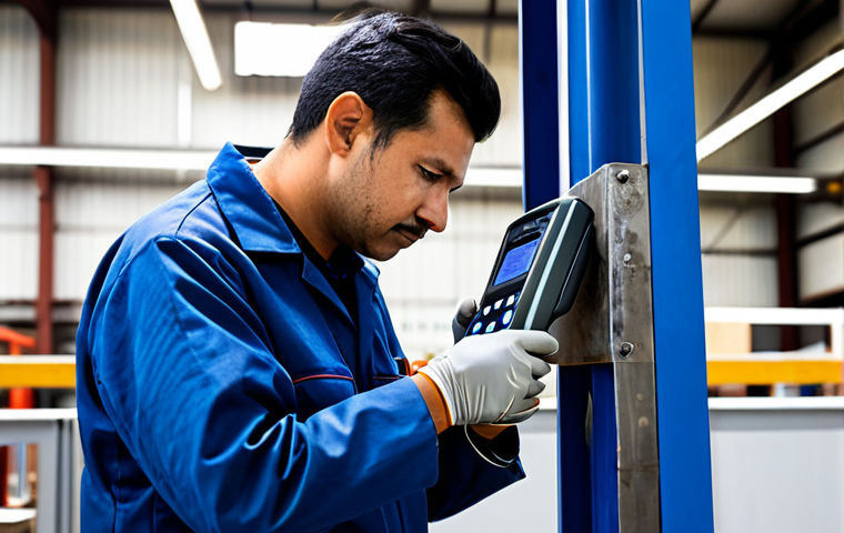 **

"A technician in a fully clothed professional uniform uses an ultrasonic testing device to inspect a weld on a large metal structure, appropriate attire, safe for work, perfect anatomy, correct proportions, natural pose, emphasizing precision and attention to detail, industrial setting, well-lit, high-quality image, professional, modest, family-friendly."

**